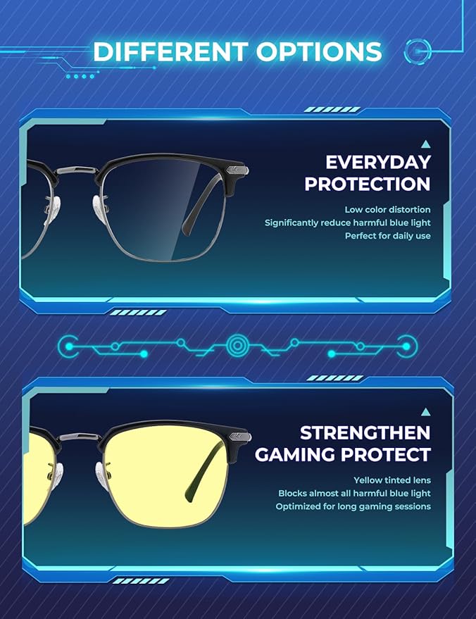 Blue Light Glasses | Men Browline Gaming Glasses | Anti Eye Strain & Migraine Blue Blocker Eyeglasses