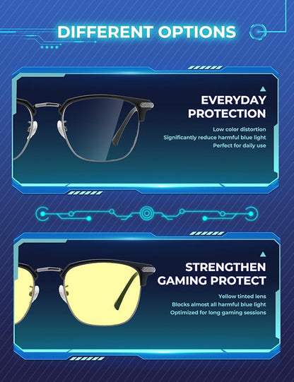 Blue Light Glasses | Men Browline Gaming Glasses | Anti Eye Strain & Migraine Blue Blocker Eyeglasses
