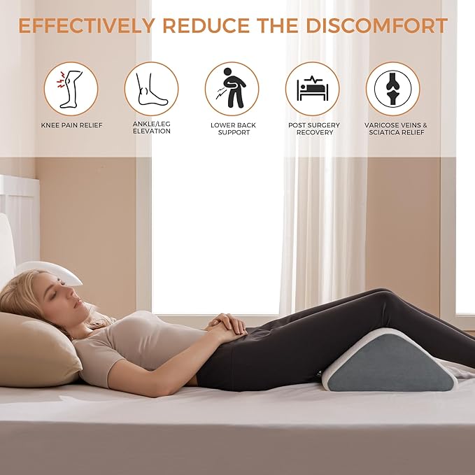 Knee Wedge Pillow 6.3'' for Post-Surgery Recovery-Leg Elevation Support for Sleep Position, Alleviating Lower Back & Hip Pain Enhancing Circulation in Ankles Legs Triangle Pillow with Removable Cover