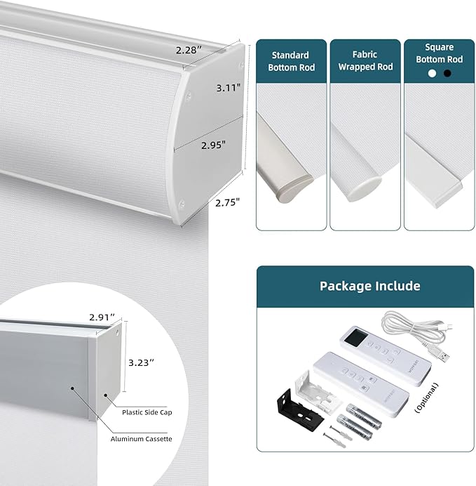 Motorized Light Filtering Shades Work with Homekit Thread-Enabled,50% Blackout Smart Blinds for Windows, Electric Blinds with Remote, APP/Voice Control, Sunscreen PVC Free Wihte