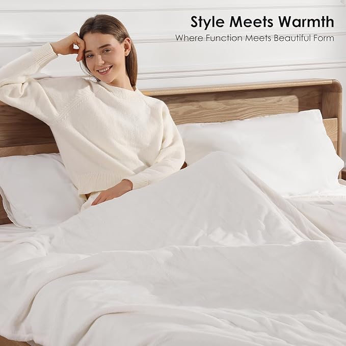Electric Blanket Full Size Heated Blanket - Soft Silky Warm Electric Blanket with 5 Heating Level & 10 Hour Auto Off Heating Blanket, ETL Certified & Machine Washable for Grandma Gifts(Cream White)