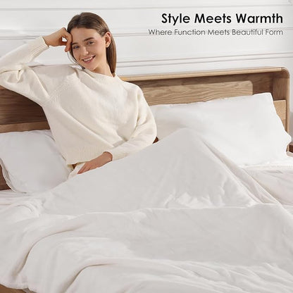 Electric Blanket Full Size Heated Blanket - Soft Silky Warm Electric Blanket with 5 Heating Level & 10 Hour Auto Off Heating Blanket, ETL Certified & Machine Washable for Grandma Gifts(Cream White)