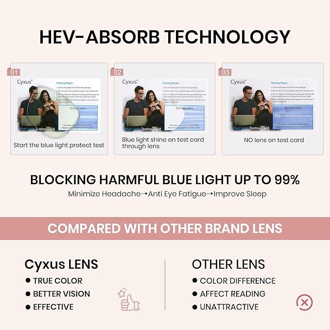 Cyxus Blue Light Glasses for Woman, Fashion Computer Glasses on Office Reduce Eye Strain Anti Migraine for Working Reading