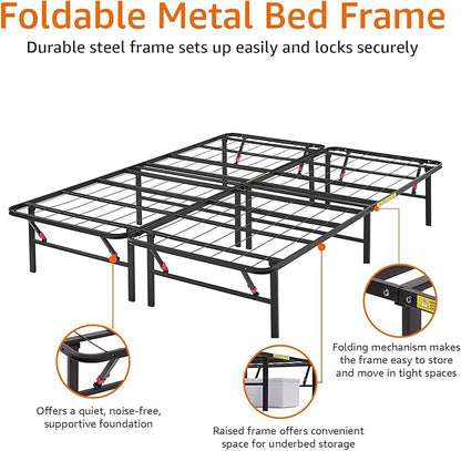 Amazon Basics Bed Frame with Storage, Foldable Metal Platform, Sturdy Steel, No Box Spring Needed, 14 inches High, Tool-Free Easy Assembly, Noise-Free, King Size, Black