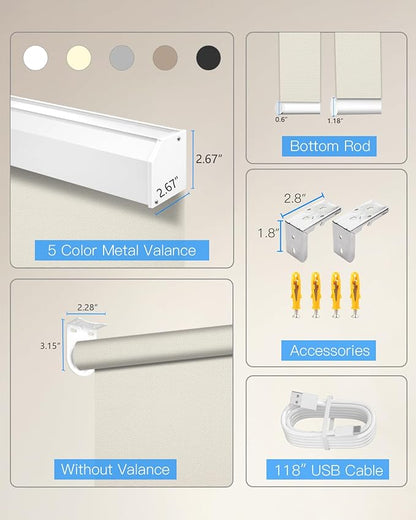 Motorized Solar Roller Shades with Remote Control, Light Filtering Smart Blinds for Windows Work with Alexa Google via Hub, Rechargeable Electric Shade Customized Size (Fireproof Beige)