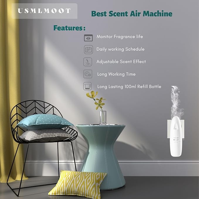 Smart Waterless Aromatherapy Essential Oil Diffuser, Scent Air Machine with Cold-Air Diffusion Tech. Portable Scent Diffuser Plug-in Wall-up to 1000 Sq.Ft Coverage for Large Room, Home,Office