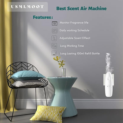 Smart Waterless Aromatherapy Essential Oil Diffuser, Scent Air Machine with Cold-Air Diffusion Tech. Portable Scent Diffuser Plug-in Wall-up to 1000 Sq.Ft Coverage for Large Room, Home,Office