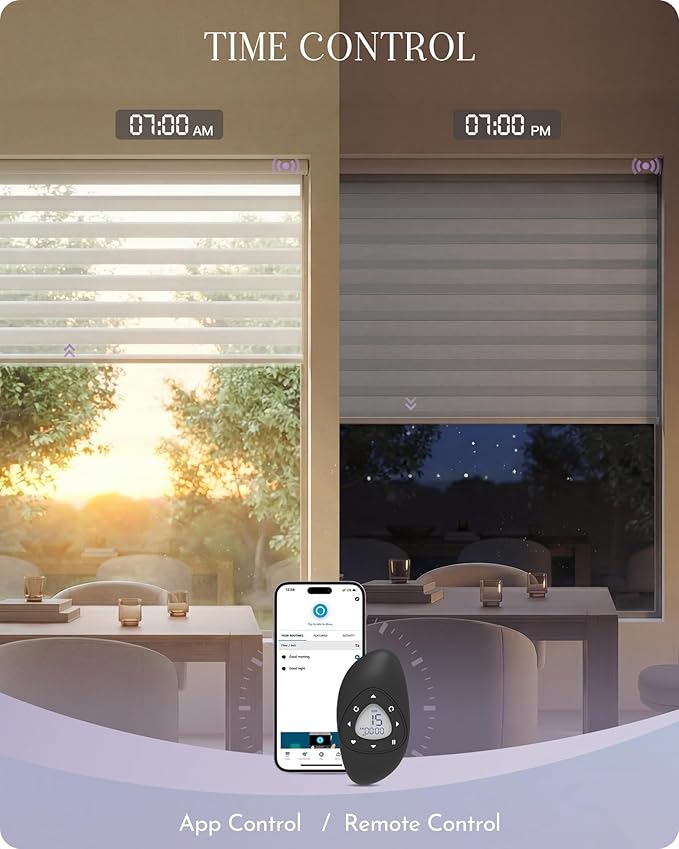 Graywind Motorized Blinds with Remote, Smart Zebra Shades for Windows, Roller Blinds Compatible with Apple Homekit, Alexa, Google Home, Custom Size, Linen Sandy