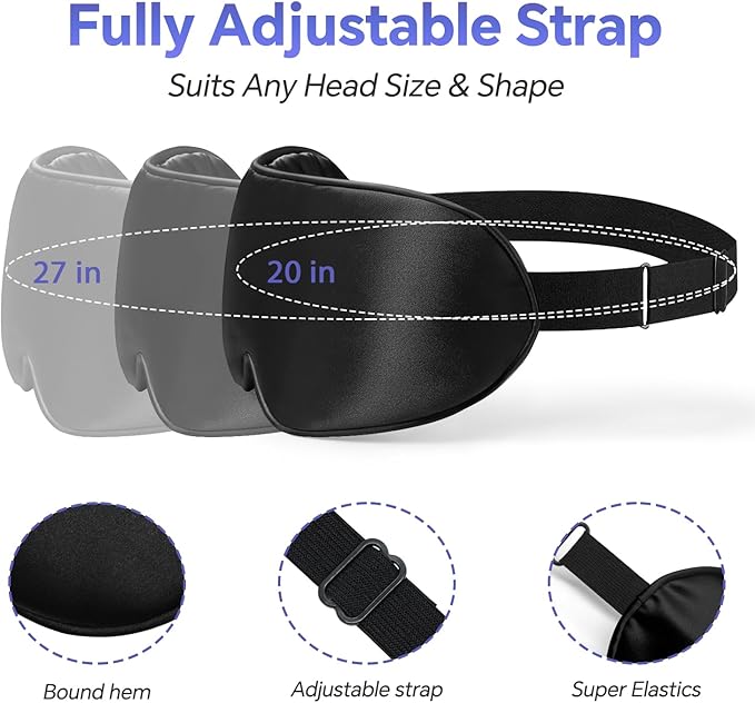 Silk Sleep Mask – 2 Pack Silk Eye Mask for Sleeping, Adjustable Strap, 100% Blackout, Soft Travel & Home Sleep Shade Cover for Women & Men (Pink & Black)