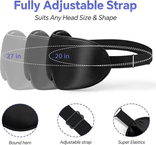 Silk Sleep Mask – 2 Pack Silk Eye Mask for Sleeping, Adjustable Strap, 100% Blackout, Soft Travel & Home Sleep Shade Cover for Women & Men (Pink & Black)
