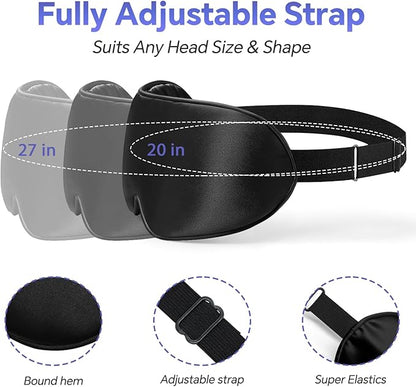 Silk Sleep Mask – 2 Pack Silk Eye Mask for Sleeping, Adjustable Strap, 100% Blackout, Soft Travel & Home Sleep Shade Cover for Women & Men (Black & Black)
