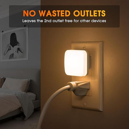 LED Night Lights Plug into Wall, 4 Pack Nightlights With Light Sensor Dusk to Dawn, 0.3W Square Plug in Night Light for Kids, 3000K Warm White Night Light for Bathroom Bedroom Kitchen, Night Lights