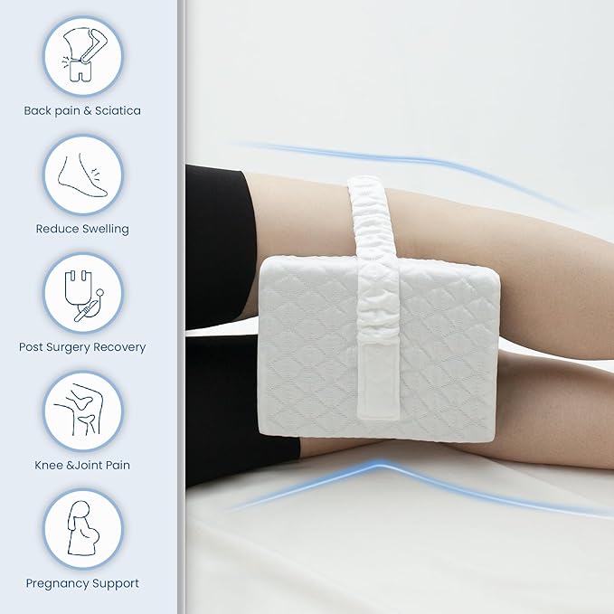 Knee Pillow for Side Sleepers,Leg Pillow,Knne Pillow,Leg Pillows for Side Sleeping,Memory Foam Support Ergonomic Pillows, Removable Cover,White&Black