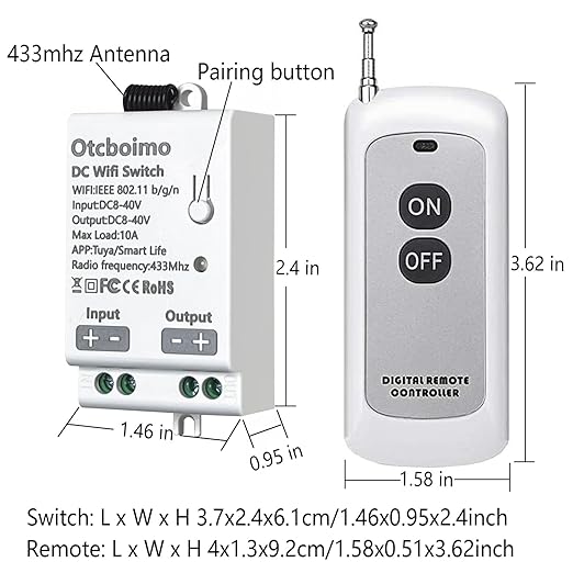DC12V WiFi Smart Switch, 12V/24V/32V/10A Relay with 328FT Long Range, Remote Control ON/Off Switch for Car,Motor,Lamps,LED Lights,Fans
