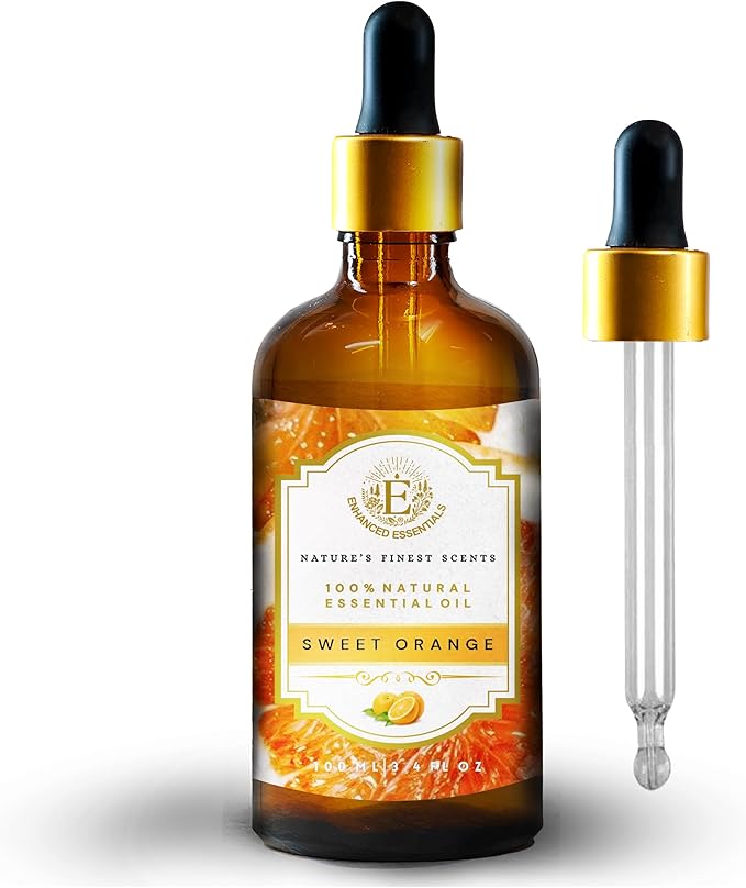 Luxurious Sweet Orange Essential Oil by Enhanced Essentials| Slow Distilled & Pure| for Home Cleaning,Diffusers,Skin & Hair Care,Aromatherapy,Bath,Soap & Candle Making|with Glass Dropper|100 ml