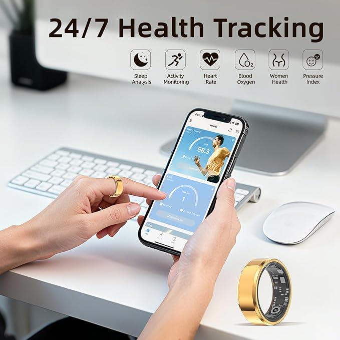 Smart Ring for Women & Men, Smart Rings Health Tracker with Heart Rate, Sleep Monitoring, Long Lasting Battery, IP68 Waterproof Fitness Ring for iOS & Android, No Subscription Fee (Silver, #10)