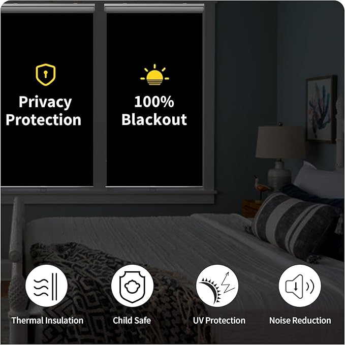 GENIMO 100% Blackout Roller Window Shades, Window Blinds Cordless with Thermal Insulated, UV Protection Fabric, Mini French Door Blinds for Home, Office, Bedroom, Easy to Install, Linen, 40" W X 72" H