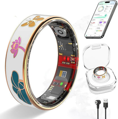 Smart Ring for Women,Fitness Tracker with Heart Rate,Blood Oxygen,Menstrual Cycle,Sleep Monitoring,Step Counting,IP68 Waterproof for iOS and Android,No Subscription Fee (12#)