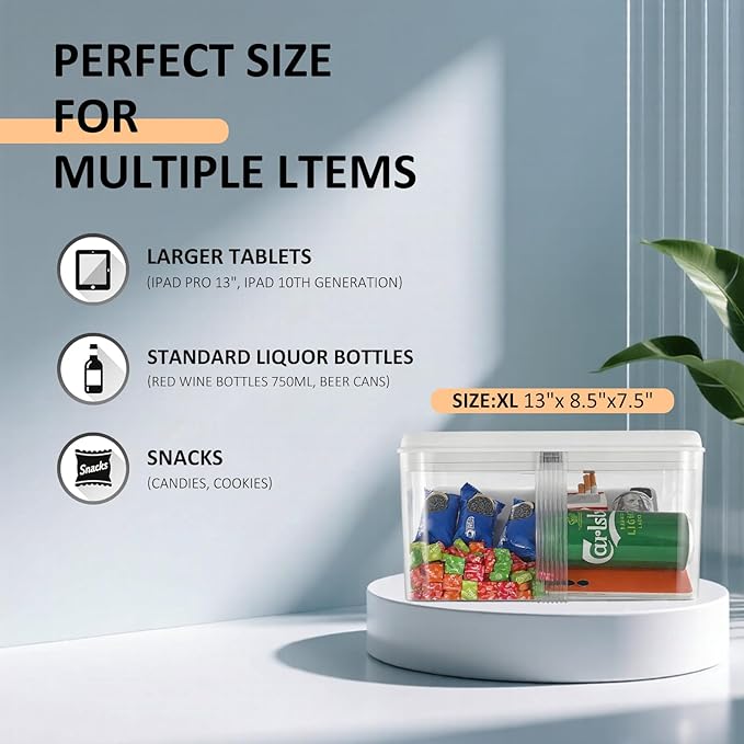 Timed Lock Box, Phone Lock Box with 'Built-in Calendar' Feature, XL Time-Locking Container 13’’x 8.5’’x 7.5’’, Timed Lock Safe for Cell Phones, Snacks and Other Tempting Items