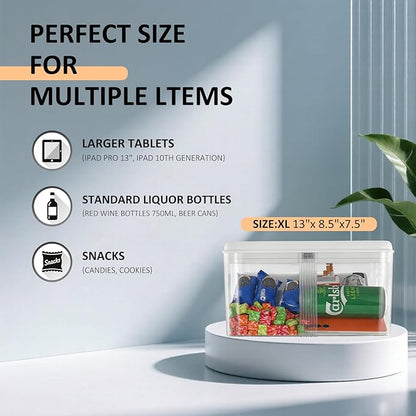 Timed Lock Box, Phone Lock Box with 'Built-in Calendar' Feature, XL Time-Locking Container 13’’x 8.5’’x 7.5’’, Timed Lock Safe for Cell Phones, Snacks and Other Tempting Items