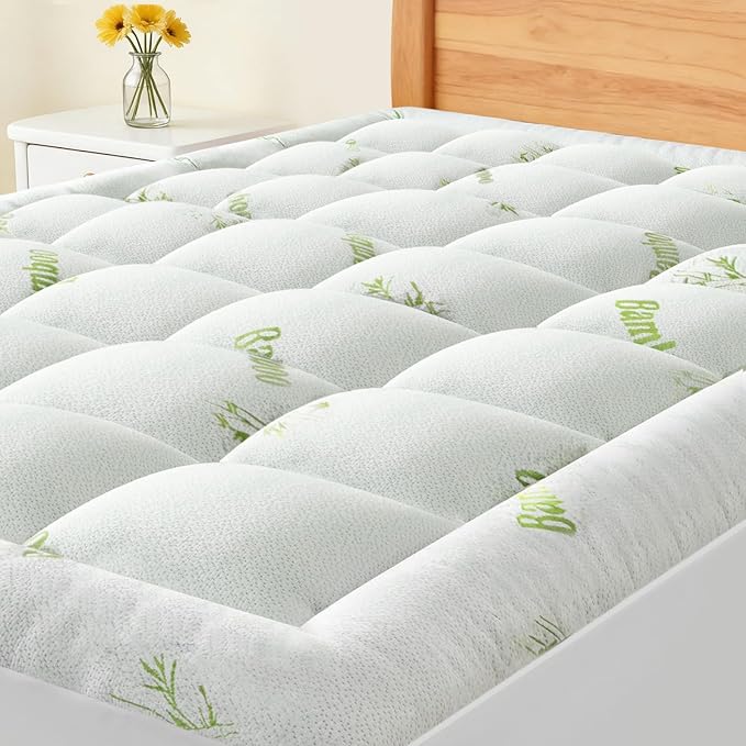 NEWBULIG Twin XL Mattress Topper Viscose Derived from Bamboo, Thick Pillow Top Mattress Pad with Stretchable Pockets, Soft Mattress Topper for Back Pain Relief
