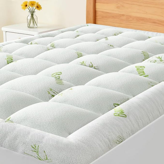 NEWBULIG Twin XL Mattress Topper Viscose Derived from Bamboo, Thick Pillow Top Mattress Pad with Stretchable Pockets, Soft Mattress Topper for Back Pain Relief