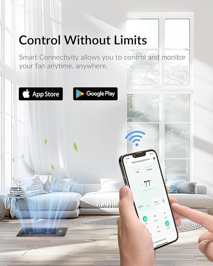 Super Quiet Register Booster Fan for 4" x 12" Register Holes, Smart Register Vent with Dual Intelligent Thermostat and WIFI App Control, Heating Cooling AC Vent Fan (ORB)