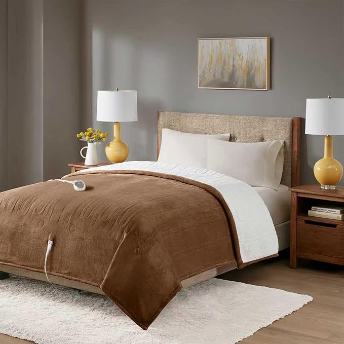 Degrees of Comfort Sherpa Plush Heated Blanket, Full Size Bed Electric Blankets with 20 Heat Settings Controller | 1-10 Hour Auto Shut Off |Washable, 72" X 84" Mocha