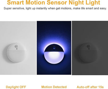 2 Pack Blue Battery Night Light, Motion Activated Stick on Lights, 2.6" Small Travel Night Light, 3 Light Modes, Very Dim, Dimmable Battery Operated Lights for Toilet, Bathroom, Kids, Game Room