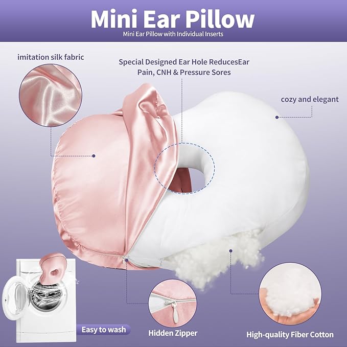 Pink Ear Piercing Pillow - Side Sleeper Support with 3.5" Ear Hole Relief, Hypoallergenic Orthopedic Pillow for Healing Piercings