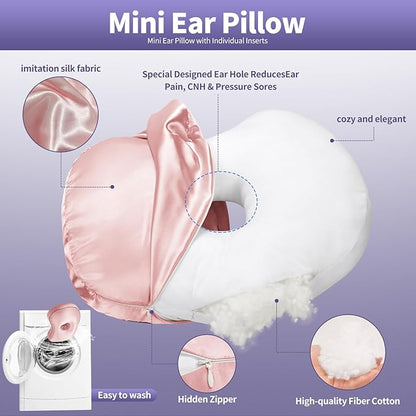 Pink Ear Piercing Pillow - Side Sleeper Support with 3.5" Ear Hole Relief, Hypoallergenic Orthopedic Pillow for Healing Piercings