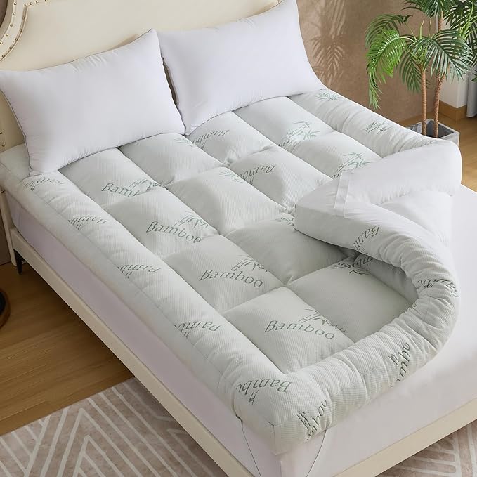 WhatsBedding 5 Inch Memory Foam Mattress Topper Twin Size for Back Pain Relief, with Cooling Breathable Bamboo Viscose Air Layer, Soft Pillow Top Mattress Topper, 75x39x5in