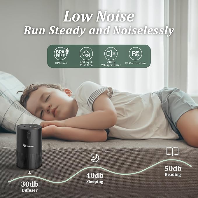 Waterless Diffuser for Essential Oil - Aroma Diffuser for Home with Battery Indicator, Portable Smart Scent Air Machine 1/2/3 & Continuous Mist, Timing & Auto-Off Function