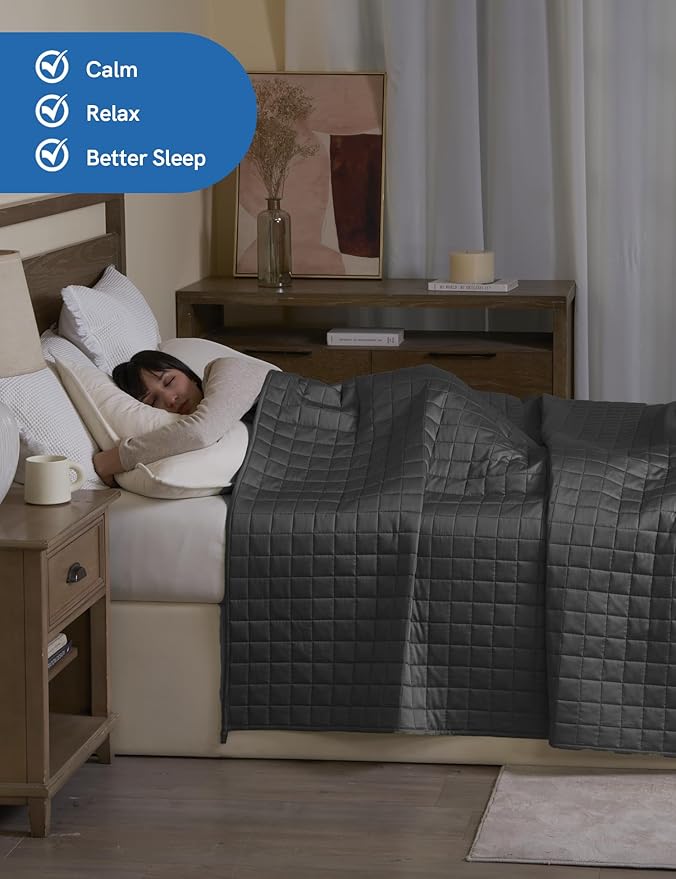 YnM Cooling Weighted Blanket for Adults, 15lbs Heavy Bed Throw for One Person of 140lbs, Perfect for Hot Sleepers or Warm Climates with Rayon/Glass Beads(48x72 Inches,Twin/Full Bed, Dark Grey)