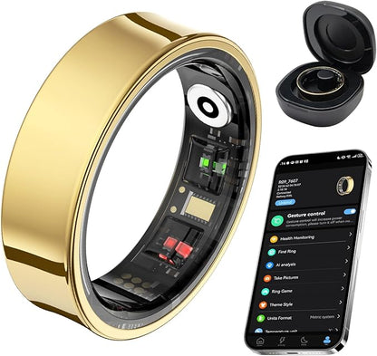 Smart Ring for Women Men, Fitness Tracker Ring with Body Temperature, Heart Rate, Blood Oxygen, Sleep Monitor, Calories, No Subscription Fee, IP68 Waterproof for iPhone & Android (Gold, #13)