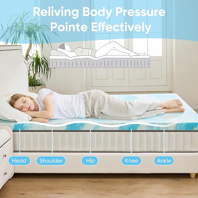 NEWBULIG 4 Inch Cal King Memory Foam Mattress Topper, Gel Foam Mattress Topper for Pressure Relief, Ventilated Design Bed Topper in a Box, CertiPUR-US Certified