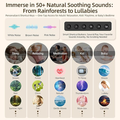 Sound Machine & Night Light, Premium Metal Shell with 3inch Speaker Loud Stereo Sound, White Noise Machine &50+ Natural Sounds |Upgradeable System for Sleep, Focus, Relaxation –Adults Kids Baby