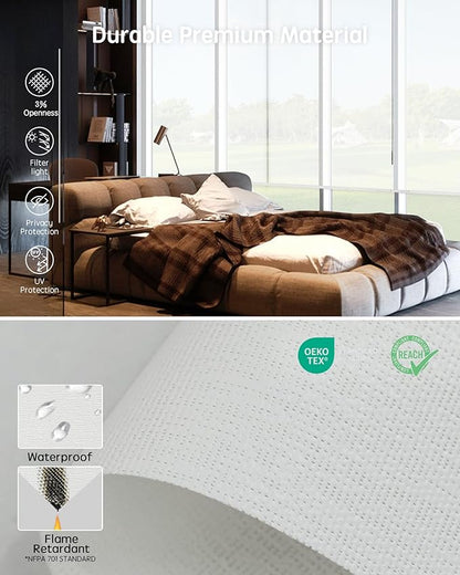 Yoolax Motorized Solar Shades, Flame Resistat Smart Blinds for Windows Motorized Roller Shades, Motorized Blinds Compatible with Alexa Custom Size (Solar-3% Openness White)