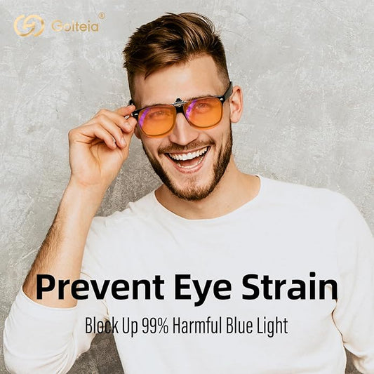 Goiteia Orange Blue Light Blocking Glasses Clip on for Migraine-Gaming Glasses for Eyes Strain/Light Sensitive-Help to Sleep