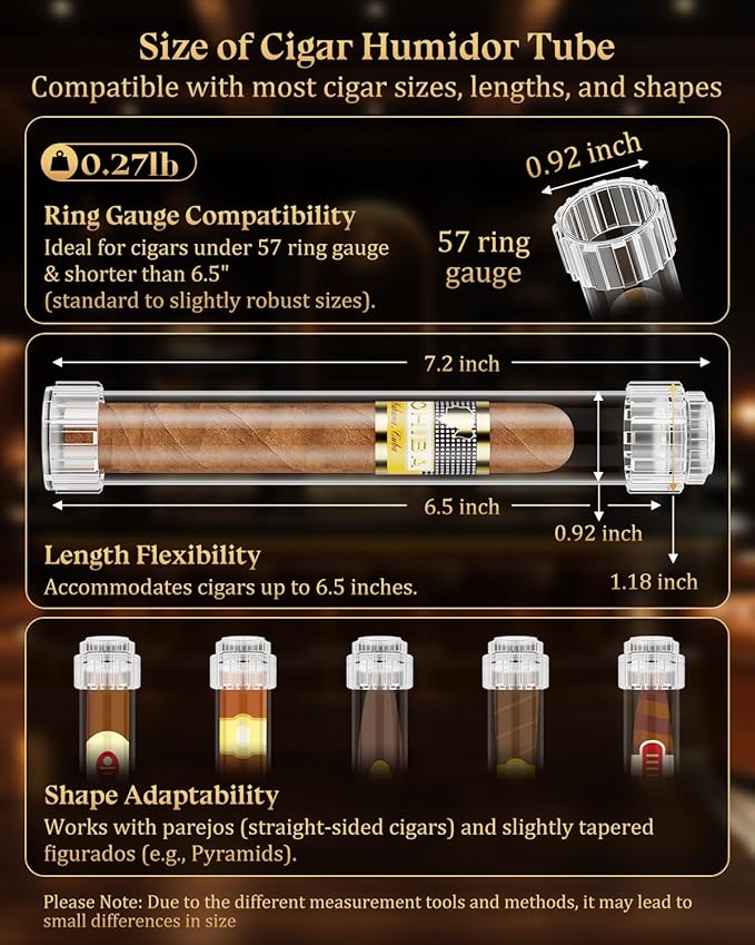 Cigar Tubes, Travel Cigar Humidor with Humidifier, Portable Detachable Storage Tube with Cigar Holder, Ring Guage 57, Airtight Case,4-Piece Gift Set for Men