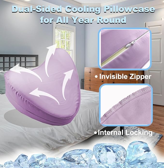 Satin Knee Pillow Cover for Contour Legacy Leg & Knee Foam Support Pillow, Upgraded Invisible Zippered Satin Leg Pillowcase Replacement-Cover ONlY (Blush Purple, 2-Pack)