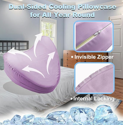 Satin Knee Pillow Cover for Contour Legacy Leg & Knee Foam Support Pillow, Upgraded Invisible Zippered Satin Leg Pillowcase Replacement-Cover ONlY (Blush Purple, 2-Pack)