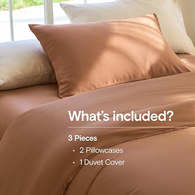 DOZ Duvet Cover Set, 100% Viscose derived from Bamboo, Organically Grown, Buttery Soft, Cooling Duvet Covers, High GSM, 1 Duvet Cover and 2 Pillowcases, 90"x90" (Clay, Full/Queen)