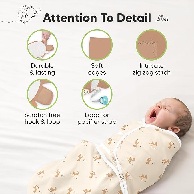 3-Pack Organic Baby Swaddle Sleep Sacks - Swaddles for Newborns, Infant 0-3 Months, Baby Girls, Boys, Soft & Snug Newborn Sleep Sack, Nursery Swaddling Blankets (Lil Fawn, OS)