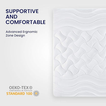 SLEEP ZONE Cooling Mattress Topper California King, Premium Zoned Cool Mattress Pad Cover, Padded Mattress Protector Breathable Washable, Deep Pocket 8-21" (White, Cal King)