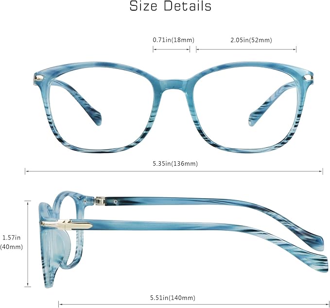 VisionGlobal Blue Light Blocking Glasses for Women, Anti Eyestrain, Computer Reading, TV Glasses, Stylish Square Frame, Anti Glare(Slate Blue,No Magnification)