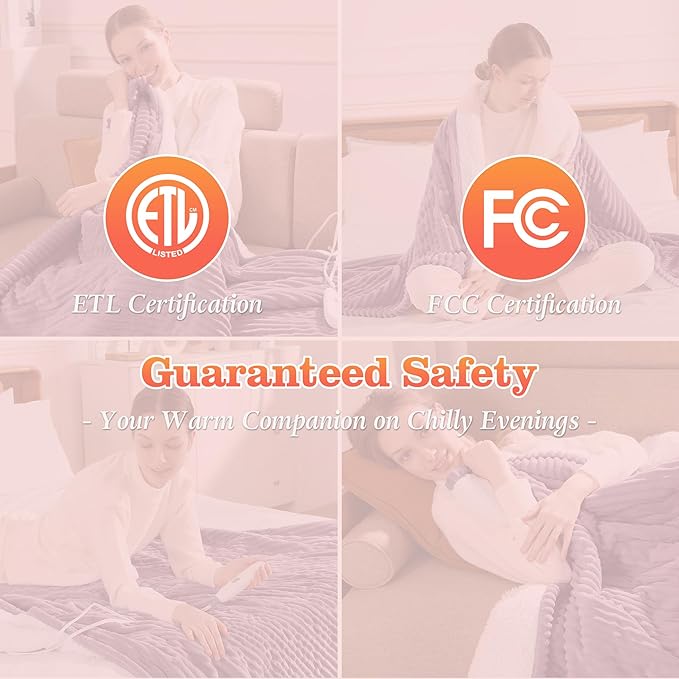 Electric Blanket Full Heating Blanket for Bed, Fluffy Sherpa Fleece Heated Blanket with Fast Heating and Overheat Protection, 5 Heating Levels & 10-Hour Auto-off, Cozy Warm Gifts for Winter (Purple)