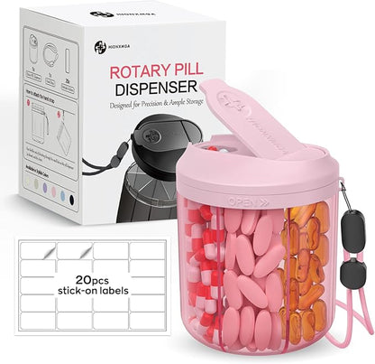 Pill Dispenser with 7 Large Compartments, Pill Bottle Organizer for Travel, Supplement Organizer with Anti-Mixing Design, Pink
