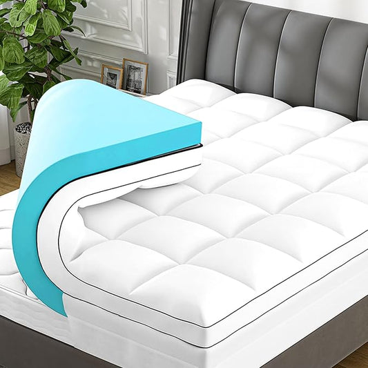 4 Inch King Mattress Topper Dual Layer,2 Inch Gel Memory Foam Plus 2 Inch Cooling Pillow Top Mattress Pad Cover for Back Pain, with 8-21 Inch Deep Pocket