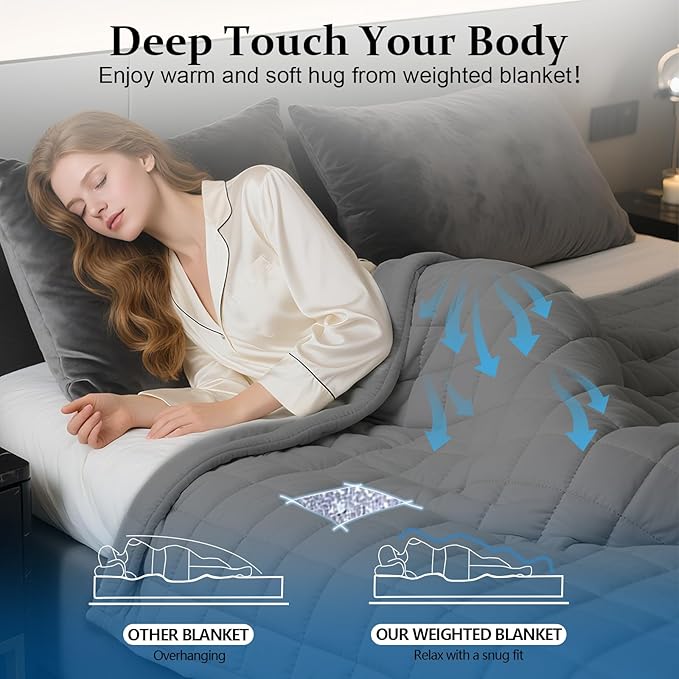 Weighted Blanket for Adults (15 lbs, 48"x 72") Twin Size Heavy Blanket, Breathable Cotton with Natural Glass Beads, Machine Washable